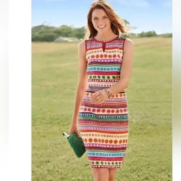 Talbots Geometric Striped Textured Sleeveless Knee-Length Sheath Dress - Picture 2 of 16